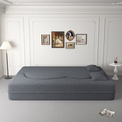 Modern Floor Sofa, with 2 Pillows, Convertible Teddy Fabric Foam Filled Bed, 15 inch Full Size Folding Mattress, Suitable for Living Room, Guest room, Game Room, Grey