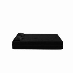 Modern Floor Sofa with 2 Pillows,Convertible Teddy Fabric Foam Filled Sleeper Sofa Bed,15 ' Full Size Folding Mattress for Living Room,Guest Bed,Playroom,No Assembly Required,Black