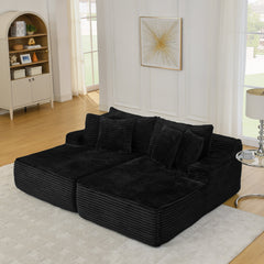 Two-seater lazy sofa lounge chair,Compressed sofa no assembly required, made of velvet fabric, fluffy modern lounge chair, used for indoor living rooms and bedrooms-Black