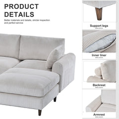 Modern corduroy modular section sofa, U-shaped convertible L-shaped sofa set with pillow, oversized sectional sofa with footstool, suitable for living room, attic, apartment, office - white 6 seat