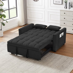 Modern Velvet Convertible Loveseat Futon Sofa with Pullout Bed, Reclining Backrest, Black