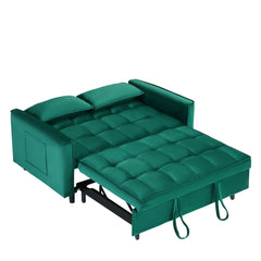55-inch Green velvet sofa bed, elegant and convenient, with storage pockets, cleverly interpreting the three-in-one conversion