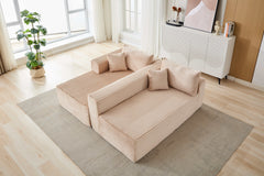 Compression Sectional Couch with Comfy Chaise, Boneless L Shape Sofa with Deep Seat, Minimalist Modular Couches Sleeper for Living Room Bedroom Apartment Lounge,corduroy,Beige