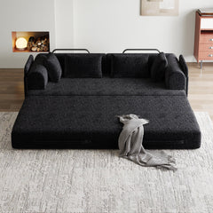 78.7-Inch Convertible Sleeper Sofa Bed with Cylindrical Pillow, Chenille Folding Mattress Couch with ,Folding Sofa Bed with Side Pocket, Floor Sofa Lounge Couch for Living Room Bedroom Lounge Studio