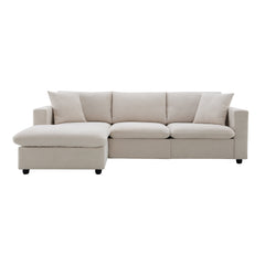 Modern Sectional Sofa with Movable Ottoman and Throw Pillows in Beige, Polyester Fabric, 101*66 inches