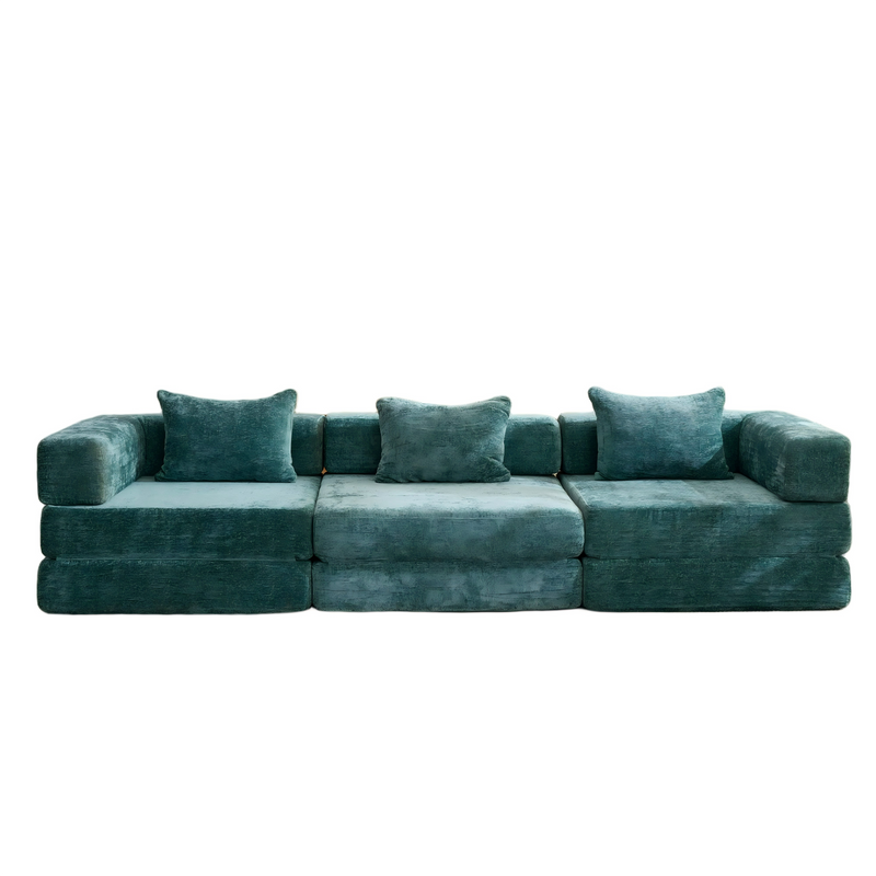 Compression Sofa,Convertible Floor Sofa Bed with Fixed-Shape Frame, Boneless Modular Sectional Sofa,No Assembly Required,Chenille fabric,for Living Room Bedroom,Dark Green