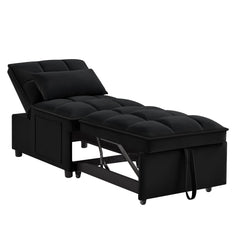 4 in1 Multi-Function Single Sofa Bed with Storage Pockets,Tufted Single Pull-out Sofa Bed with Adjustable Backrest and Pillows ,Convertible  Chaise Lounge,Black