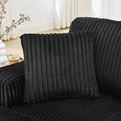 Corduroy Tufted Upholstered Sleeper Sectional Sofa, L-Shaped Modular Convertible Sofa , The arc-shaped footstool can be placed freely on the left and right-Black