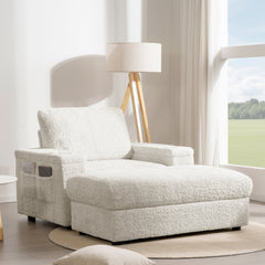 Luxurious Oversized Chaise Lounge Sofa Bed with Storage Ottoman and Armrests, Cup Holders, Faux Rabbit Fur, 42-Inch for Living Room or Bedroom