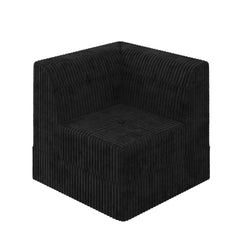 Modern Minimalist Corduroy Corner Sofa Sleeper Black Foam Upholstery Space-Efficient Design