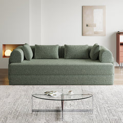 78.7-Inch Convertible Sleeper Sofa Bed with Cylindrical Pillow, Chenille Folding Mattress Couch with ,Folding Sofa Bed with Side Pocket, Floor Sofa Lounge Couch for Living Room Bedroom Lounge Studio