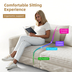 104.3 ' Plush Corduroy 4-Seat Sofa, Modern Comfy Upholstered Sofa Cloud Couch, Deep Seat Couches with Soft Pillows and 2 Ottomans, Convertible Sofa Lounge Chair, for Living Room,Apartment,Office,Beige