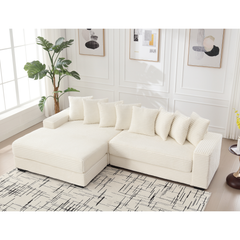 [NEW ARRIVED] [VIDEO PROVIDED] Oversized Two-Piece  Couches,  L Shaped Sofa, Corduroy, Left Chaise Daybed,with Armrests,Eight Throw Pillows,Corner Sofa,Easy To Assemble, Beige