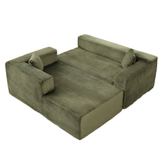 Compression Sectional Couch with Comfy Chaise, Boneless L Shape Sofa with Deep Seat, Minimalist Modular Couches Sleeper for Living Room Bedroom Apartment Lounge,corduroy,Green