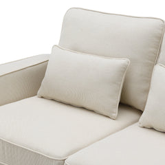 [VIDEO provided] [New] 114.2' Upholstered Sofa with Console, 2 Cupholders and 2 USB Ports Wired or Wirelessly Charged, Modern Linen Fabric Couches with 4 Pillows for Living Room, Apartment (4-Seat)