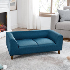 Modern Rectangular Pet Sofa with Backrest and Armrests for Small and Medium Dogs, Soft Cushion - Blue Linen