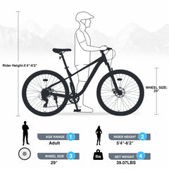 29 Inch Wheels 8 Speed Mountain Bike, for Men Women Boys and Girls, Front Suspension, Steel Frame