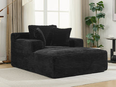 Modern Black Corduroy Chaise Lounge Sofa Bed with Removable Pillows, 48.8' Upholstered Sleeper Sofa