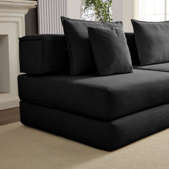 Oversized Upholstered Sectional Sofa Couch Set, Modular 118.2 ' L Shaped Floor Living Room Sofa Set With 6 Pillows, DIY Combination Sofa Couch for living rooms, apartments,bedrooms, Black