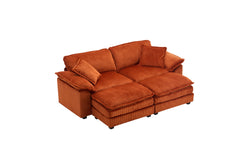 Corduroy 2-seats sofa With 2 back pillows,2 toss pillows and two ottoman,Comfy Sofa- Deep Seat Couch for Living Room,Orange