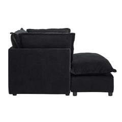 Modern Armchair Sofa 47' Cozy Upholstered Sofa Chair with Movable Ottoman, Black Chenille, Wide Seat & Curved Armrests