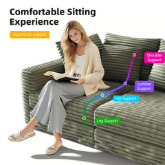 82.7 ' Plush Corduroy 3-Seat Sofa,Modern Comfy Upholstered Sofa Cloud Couch,Deep Seat Couches with Soft Pillows,Convertible Deep Seat Sofa Lounge Chair for Living Room Bedroom,Apartment,Office,Green