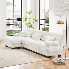 Luxury Modular Sectional Sofa Couch,Oversized L Shaped Cloud Couch for Living Room,Deep Seat Sofa Couch with Convertible Ottoman,Chenille White