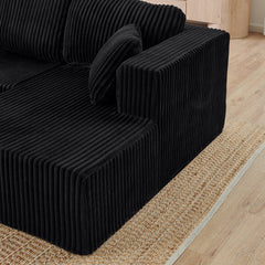 Modern Minimalist U-Shape Modular Sectional Sofa Sleeper in Black Corduroy, Comfy Space-Efficient Design