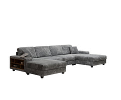 Convertible U-shaped Combination Sofa, Corduroy Fabric, Modern Comfortable Large Size 4 Seat Sofa, Living Room Double Lounge Chair , Dark Grey