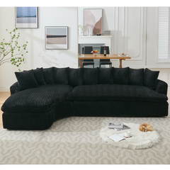 [NEW ARRIVED] [VIDEO PROVIDED]   127''  Large Sectional Sofa ,Elegant Curved Design ,High-Resilience Foam ,Ten Back Cushions,L-Shape Left Sofa,No Assembly  Required , (Black
-Soft Corduroy Fabric)