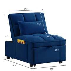 4 in1 Multi-Function Single Sofa Bed with Storage Pockets,Tufted Single Pull-out Sofa Bed with Adjustable Backrest and Pillows ,Convertible  Chaise Lounge, Navy