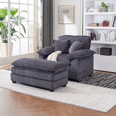 56.3 Inch Corduroy single sofa With  2 toss pillows and a ottoman ,Comfy Sofa- Deep Seat Couch for Living Room