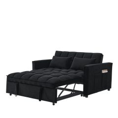 Sleeper Sofa, Convertible Sofa, Recliner, Bed, 3-in-1, 3-Position Adjustable Backrest, 2-Seater Sectional, Two Side Pockets, 2 Pillows for Living Room, Apartment, etc., Velvet Black 54' Wide.