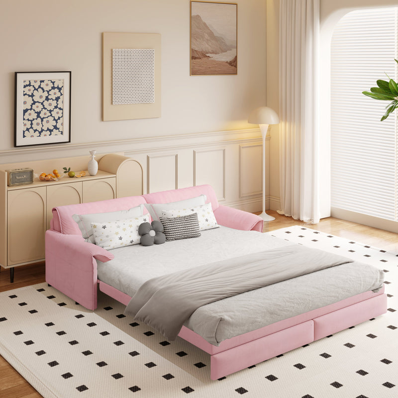 66' Queen Pull Out Sofa Bed, 3-in-1 Convertible Sleeper Sofa with Side Storage,Multi-Functional Velvet Loveseat Bed for Living Room,Bedroom,Apartment,Office(Old Sku:W1885P163513;New Sku:W1885S00226)