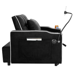 Convertible Sleeper Chair Sofa Bed with Multi-Pockets, Adjustable Pull Out Sofa for Small Spaces, Black Velvet