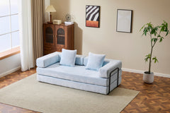 Floor Couch,Compression Sofa,Convertible Floor Sofa Bed-with Pillow Back Support Armrest,Comfy Futon Couch Lounge Sleeper Bed,Chenille fabric,for Living Room Bedroom (LIGHT-BLUE)