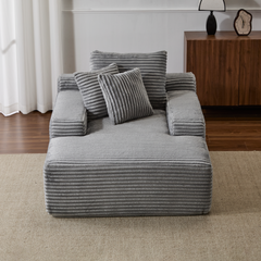 Oversized Chaise Lounge Chair Cozy Cloud Couch, Modern Plush Corduroy Upholstered Sleeper Sofa Daybed with 3 Throw Pillows and Wide Armrest for Living Room, No Assembly Required,Grey