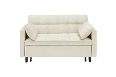 55-inch Beige velvet sofa bed, elegant and convenient, with storage pockets, cleverly interpreting the three-in-one conversion