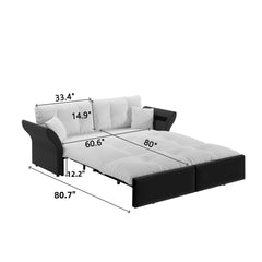 74.8' Queen Pull Out Sofa Bed, 3-in-1 Convertible Sleeper Tufted Sofa with 2 Soft Pillows,Multi-Functional Velvet Loveseat Bed,Grey(New Sku:W1885S00170/W1885S00218)