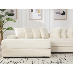 [NEW ARRIVED] [VIDEO PROVIDED] Oversized Two-Piece  Couches,  L Shaped Sofa, Corduroy, Left Chaise Daybed,with Armrests,Eight Throw Pillows,Corner Sofa,Easy To Assemble, Beige