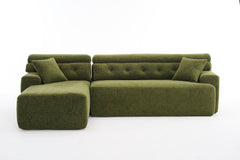105' Modula Compression Sponge L-Shaped, Chesterfield-Inspired Design, No-Assembly Chenille Couch, 30D High-Density for Living Room, Bedroom, Apartment.Green.
