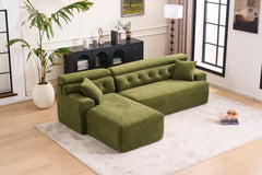 105' Modula Compression Sponge L-Shaped, Chesterfield-Inspired Design, No-Assembly Chenille Couch, 30D High-Density for Living Room, Bedroom, Apartment.Green.