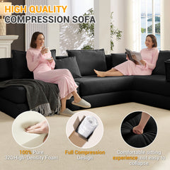 Oversized Upholstered Sectional Sofa Couch Set, Modular 118.2 ' L Shaped Floor Living Room Sofa Set With 6 Pillows, DIY Combination Sofa Couch for living rooms, apartments,bedrooms, Black