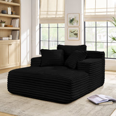 Living Room Compressed Chaise Lounge Foam Sofa bed,  Fluffy Corduroy Upholstered Cloud Couch with Deep Seat, Black
