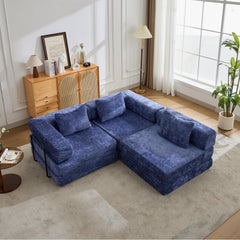Compression Sofa,Convertible Floor Sofa Bed with Fixed-Shape Frame, Boneless Modular Sectional Sofa,No Assembly Required,Chenille fabric,for Living Room Bedroom,Dark Blue