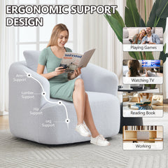 360° Swivel Round Upholstered Comfy Chair With One Soft Pillow, Teddy Fleece High-Resilience Sponge Single Sofa, No Assembly for Living Room, Bedroom, Apartment, White