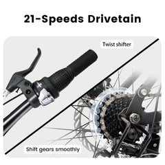 A2460 24 Inch Mountain Bike with Full Suspension, 21 Speed Grip Shifters, High Carbon Steel Frame, Mechanical Disc Brakes, Unisex for Men/Women/ Adults, Ideal for Trails.