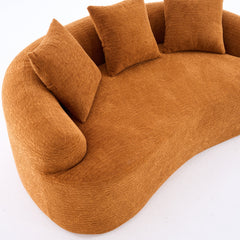 LY-025S Curved Loveseat Orange Full Compression Sponge Sofa, 30D Chenille No-Assembly Compact Sofa for Small Spaces & Apartments, 65'L, 300 lbs, 3 Pillows