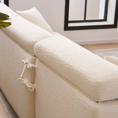 LY-029B Convertible Chaise Sectional Sofa, Full Compression Sponge Modular Couch, Cloud White 3-Seater, Wood Grain Chenille, 2 Pillows, 86'L