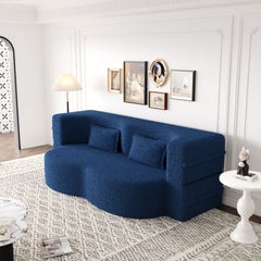 Modern Floor Sofa with 2 Pillows,Convertible Teddy Fabric Foam Filled Sleeper Sofa Bed,15 ' Full Size Folding Mattress for Living Room,Guest Bed,Playroom,no assembly required,Blue